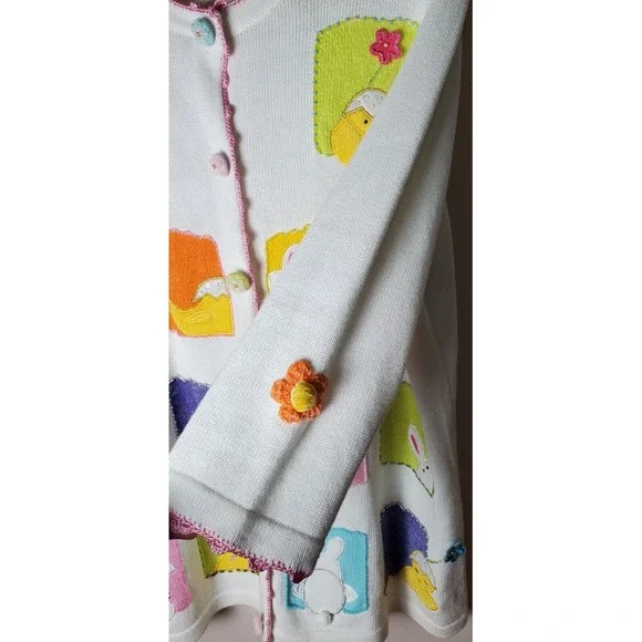 Read Berek Easter Bunny Chicks Flowers Spring Sweater 1XL Whimsical Novelty - Picture 7 of 13